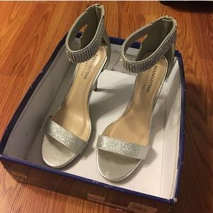 Silver jeweled heels